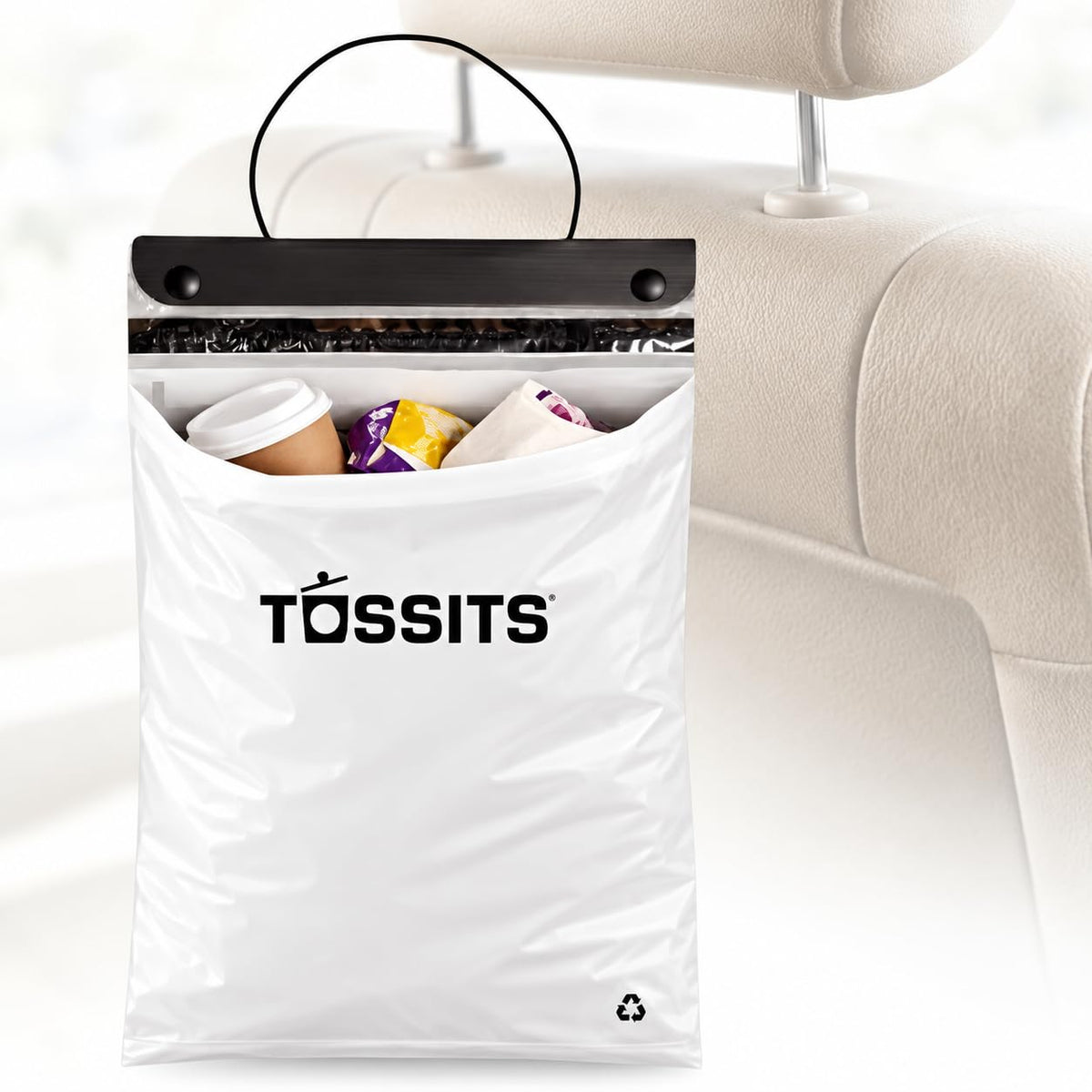 Tossits Hanging Car Trash & Garbage Bags, Disposable, Black 7 Count