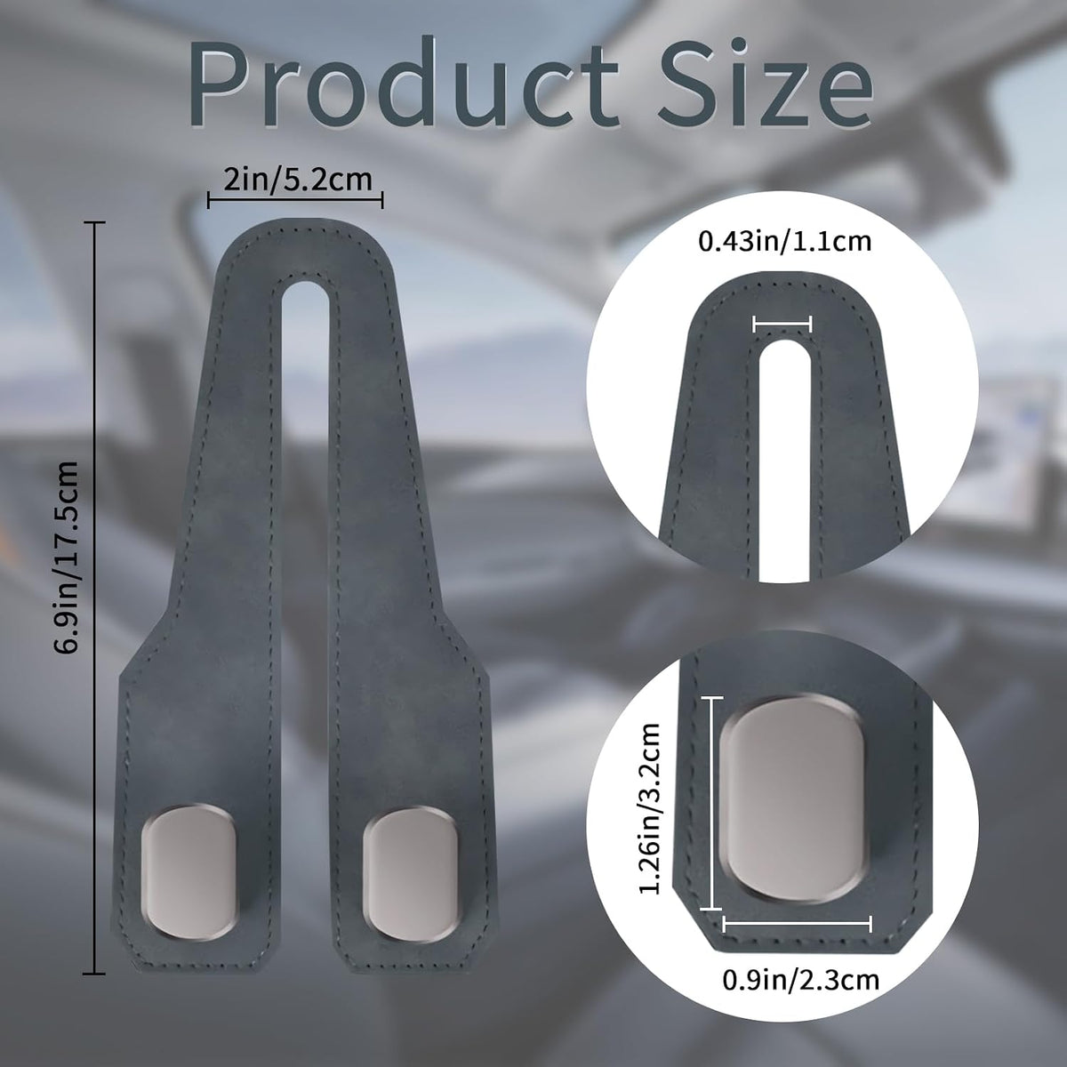 Car Purse Hook, Car Seat Headrest Hooks, Grey Leather 2 Pack