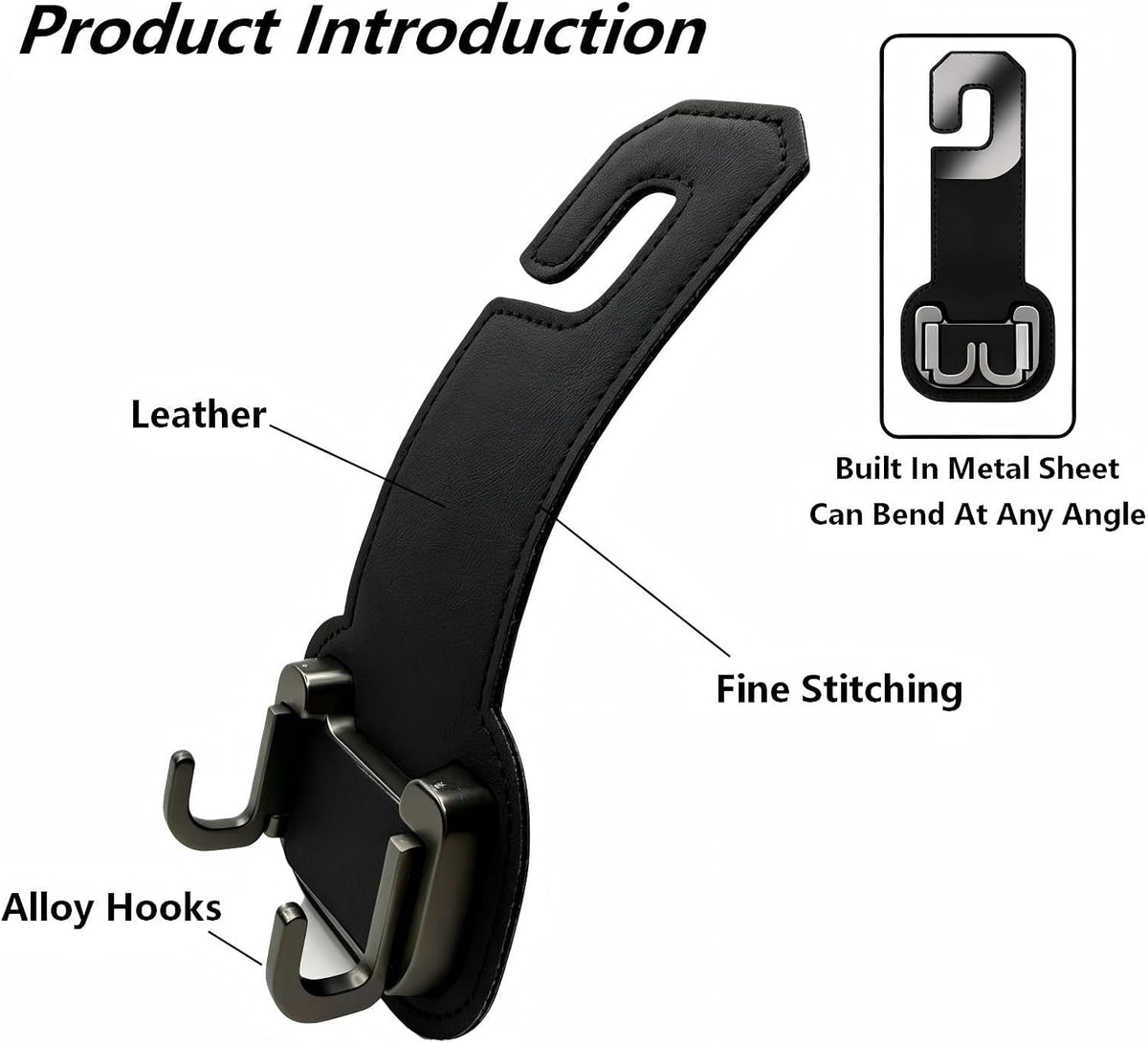 Headrest Hooks for Car, Car Seat Back Organizer Storage Hook, 2 Pack, Black