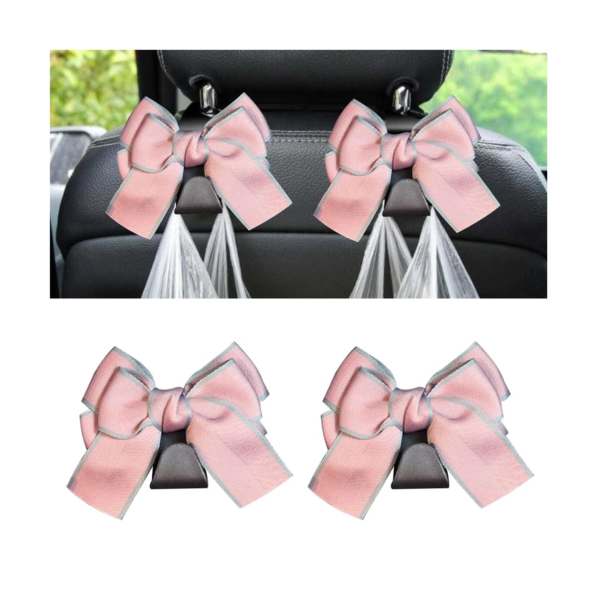 Mandark 2PCS Bow Car Headrest Hooks for Bags, Black Line