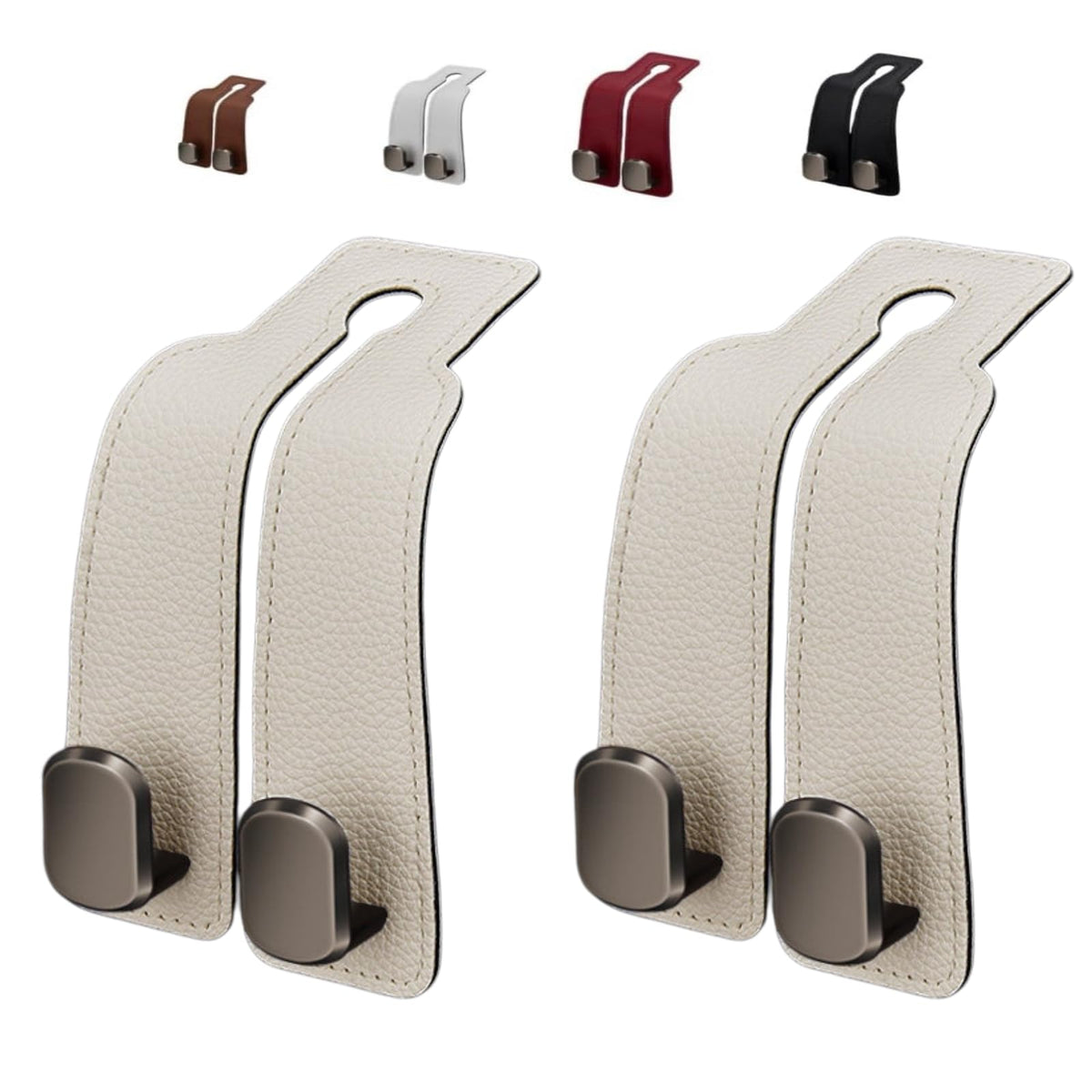 Coozyland Car Hooks, Coozy Land Metal Multi-Function Leather Car Headrest Hooks, Universal Double Hook Car Seat Back Storage Hooks for Wallets, Handbags, Bottles, Trash Bags, etc (Red 2-Pack)