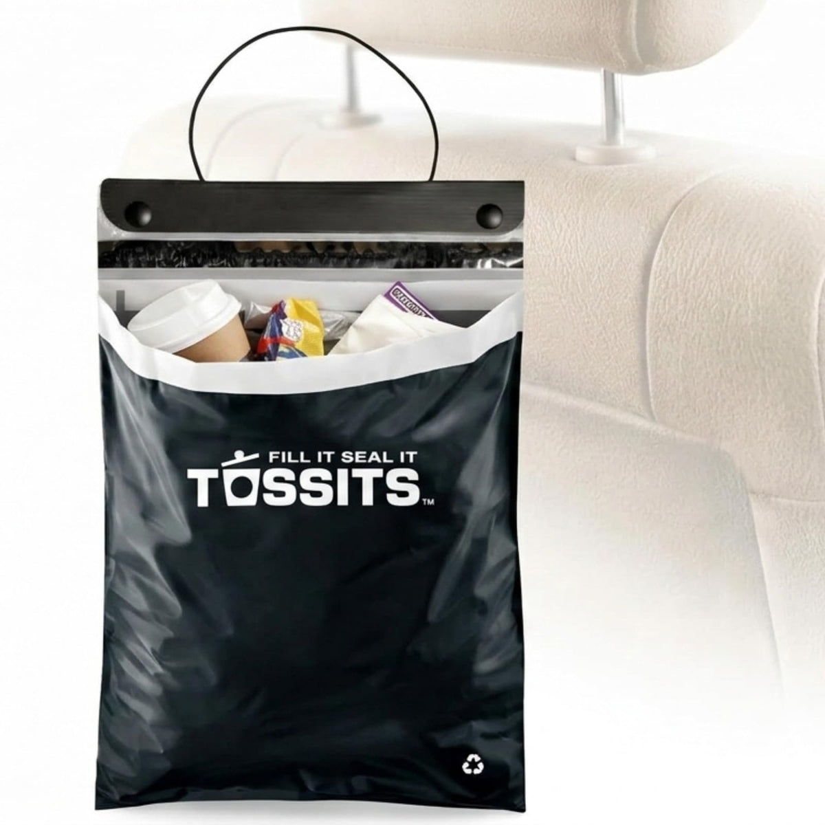 Tossits Hanging Car Trash & Garbage Bags, Disposable, Gray 7 Count