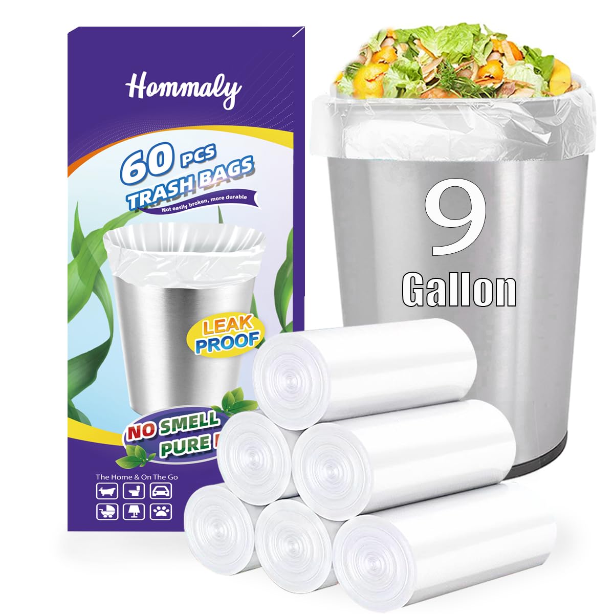 Hommaly 2 Gallon (1.8-2 Gal)120 pcs Small Clear Trash Bags, Strong 1.8 Gallon Garbage Bags, Bathroom Trash Can Bin Liners Unscented, Mini Plastic Bags for Office, Waste Basket Liner,Fit 6,7,8 Liters
