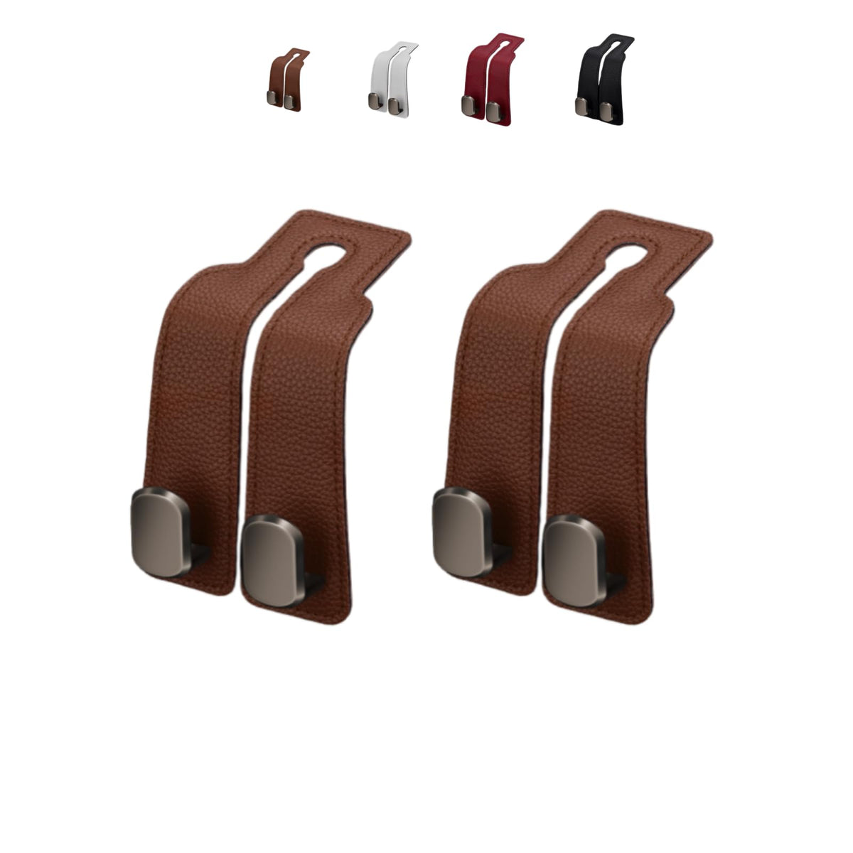 Coozyland Car Hooks, Coozy Land Metal Multi-Function Leather Car Headrest Hooks, Universal Double Hook Car Seat Back Storage Hooks for Wallets, Handbags, Bottles, Trash Bags, etc (Red 2-Pack)