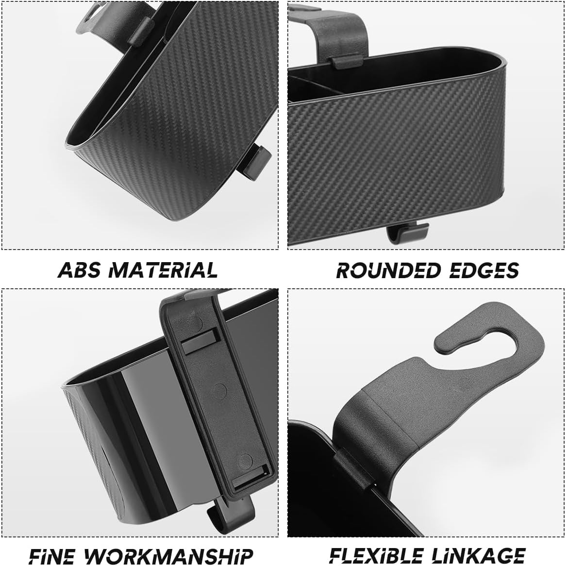 BELOMI 2PCS Car Headrest Backseat Organizer with Cup Holder, Seat Back Hanging Storage Box with Hooks, Multi-Functional Drink Pocket Food Snack Phone Tray for Kids, Car Travel Accessories(Black/2PCS)