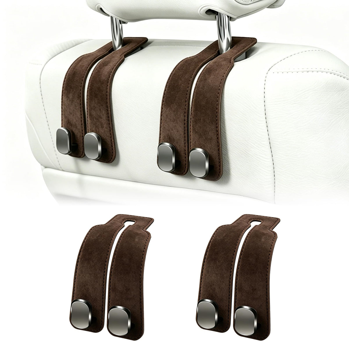 Amelity Car Headrest Hooks, Purse Hook for Car 2 Pack Beige