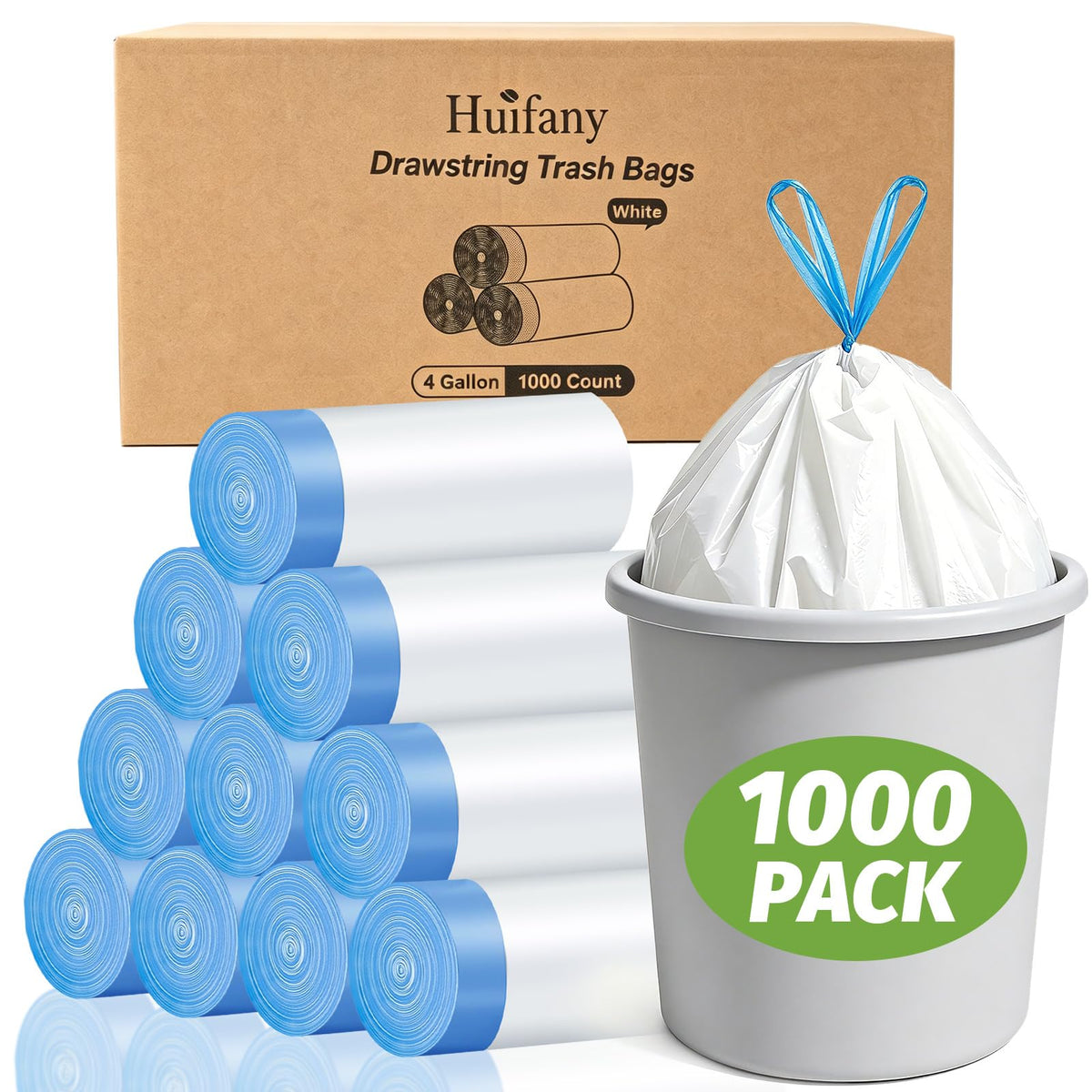 4 Gallon 200 Count Drawstring White Unscented Small Trash Bags