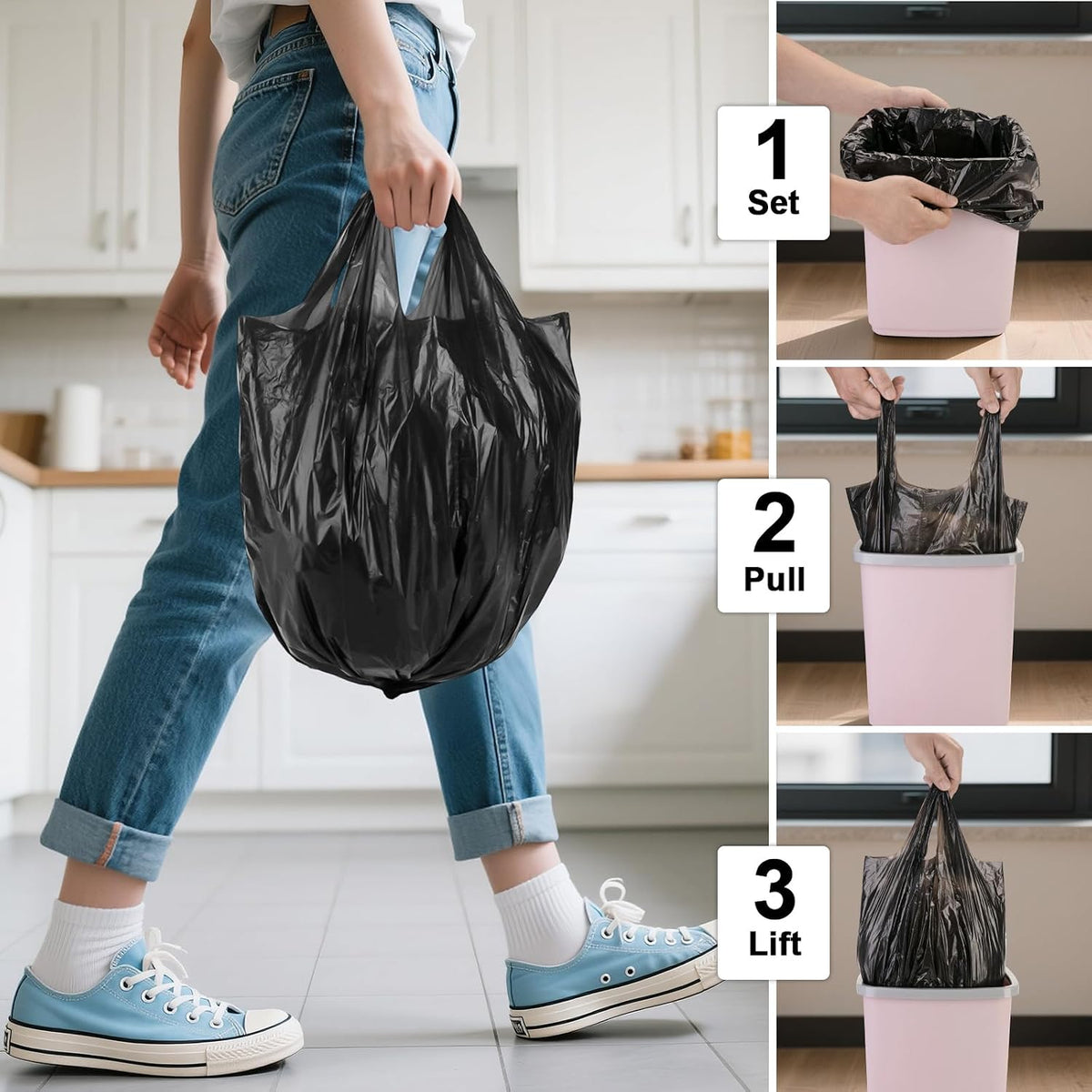 Small Bathroom Trash Bags 2 Gallon - Black Mini Garbage Bags With Handle Biodegradable Compostable 100 Count Kitchen Office Car Little Waste Basket Unscented Tiny Liners Strong Thick Chenyucheng