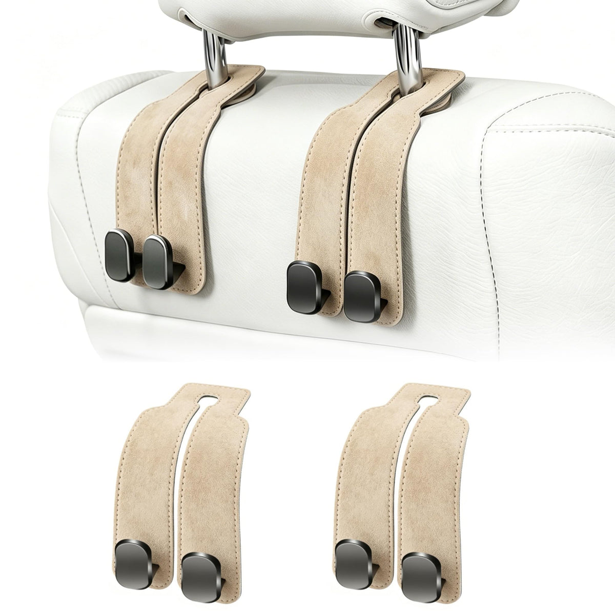 Amelity Car Headrest Hooks, Purse Hook for Car 2 Pack Beige