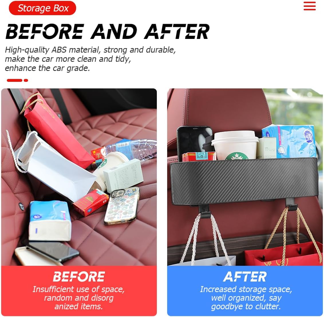 BELOMI 2PCS Car Headrest Backseat Organizer with Cup Holder, Seat Back Hanging Storage Box with Hooks, Multi-Functional Drink Pocket Food Snack Phone Tray for Kids, Car Travel Accessories(Black/2PCS)