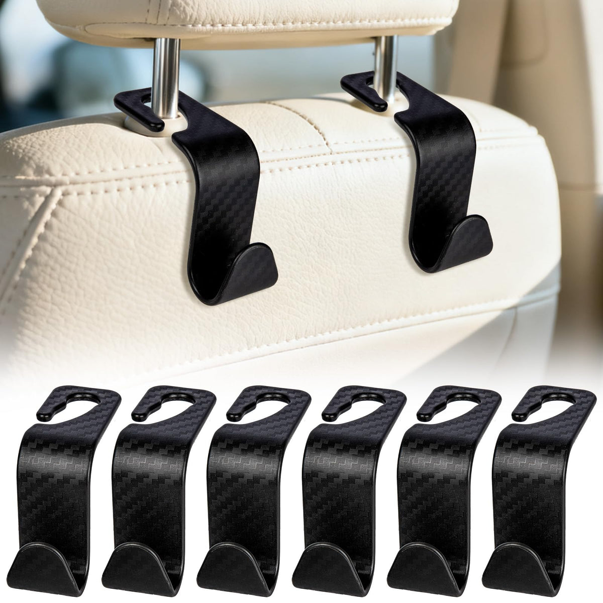 BFXM 6 Pack Car Seat Headrest Hooks,Car Accessories Black