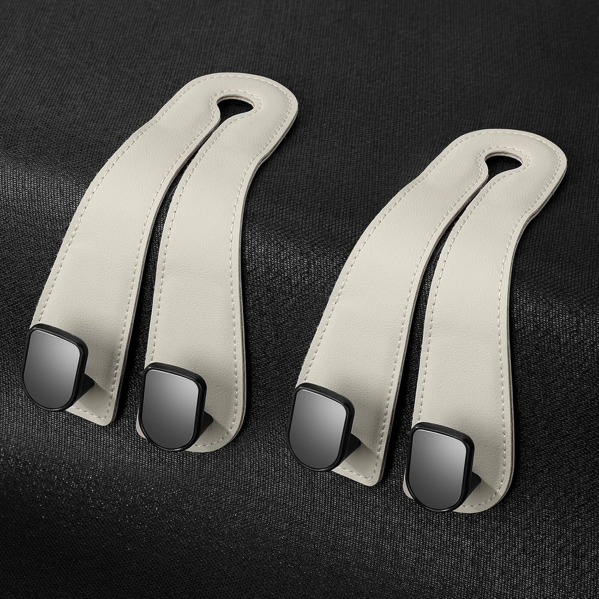 2025 Automotive Seat Back Hooks,Leather Car Seat Hooks,Dual Headrest Organizer Hangers for Purses, Bags & Phones, 2 in 1 Car Headrest Hidden Hook for Tidy Organization,Pack of 2(Ivory White)