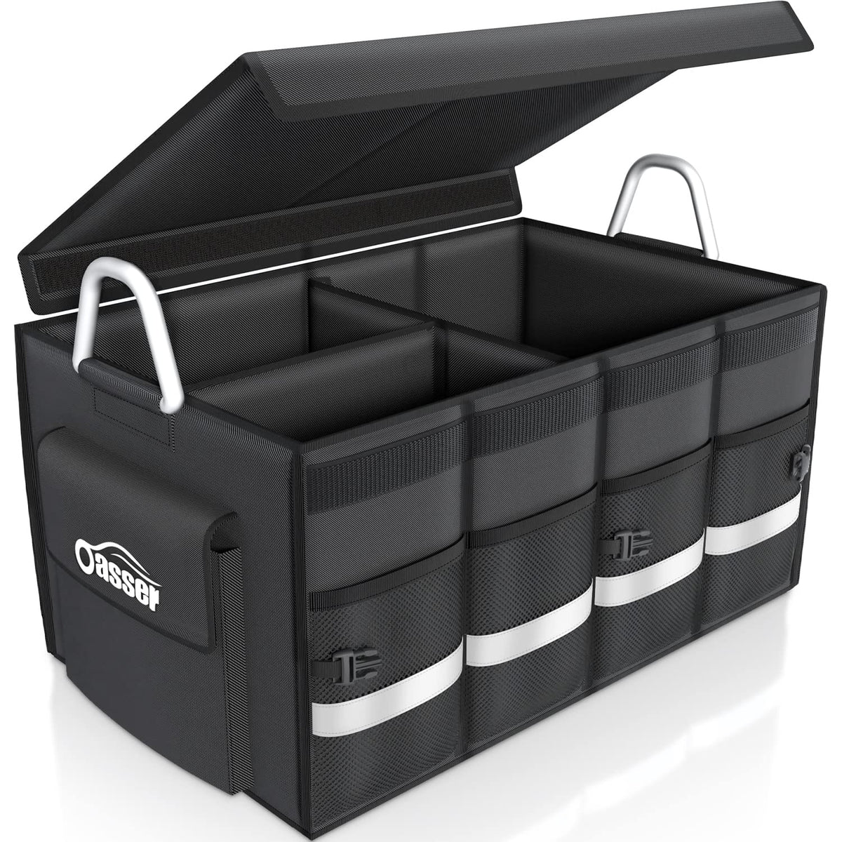 Oasser Trunk Organizer with Sturdy Hard Lid, Large, Black