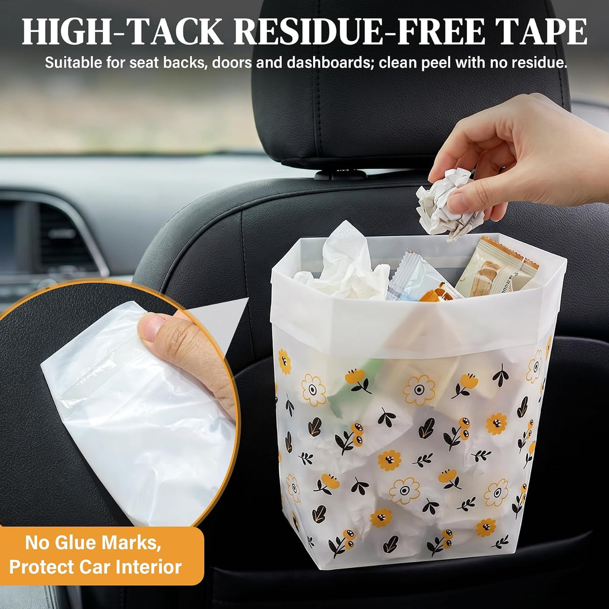 30 Pack Disposable Car Trash Bags Self-Adhesive Leak Resistant
