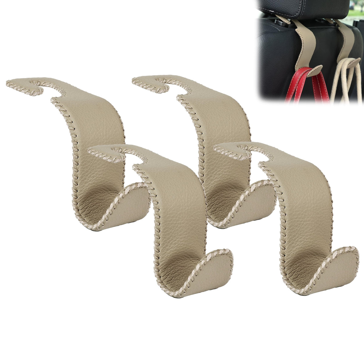 Car Seat Headrest Hook 55lb Heavy Duty Metal Hanger with Leather for Bags