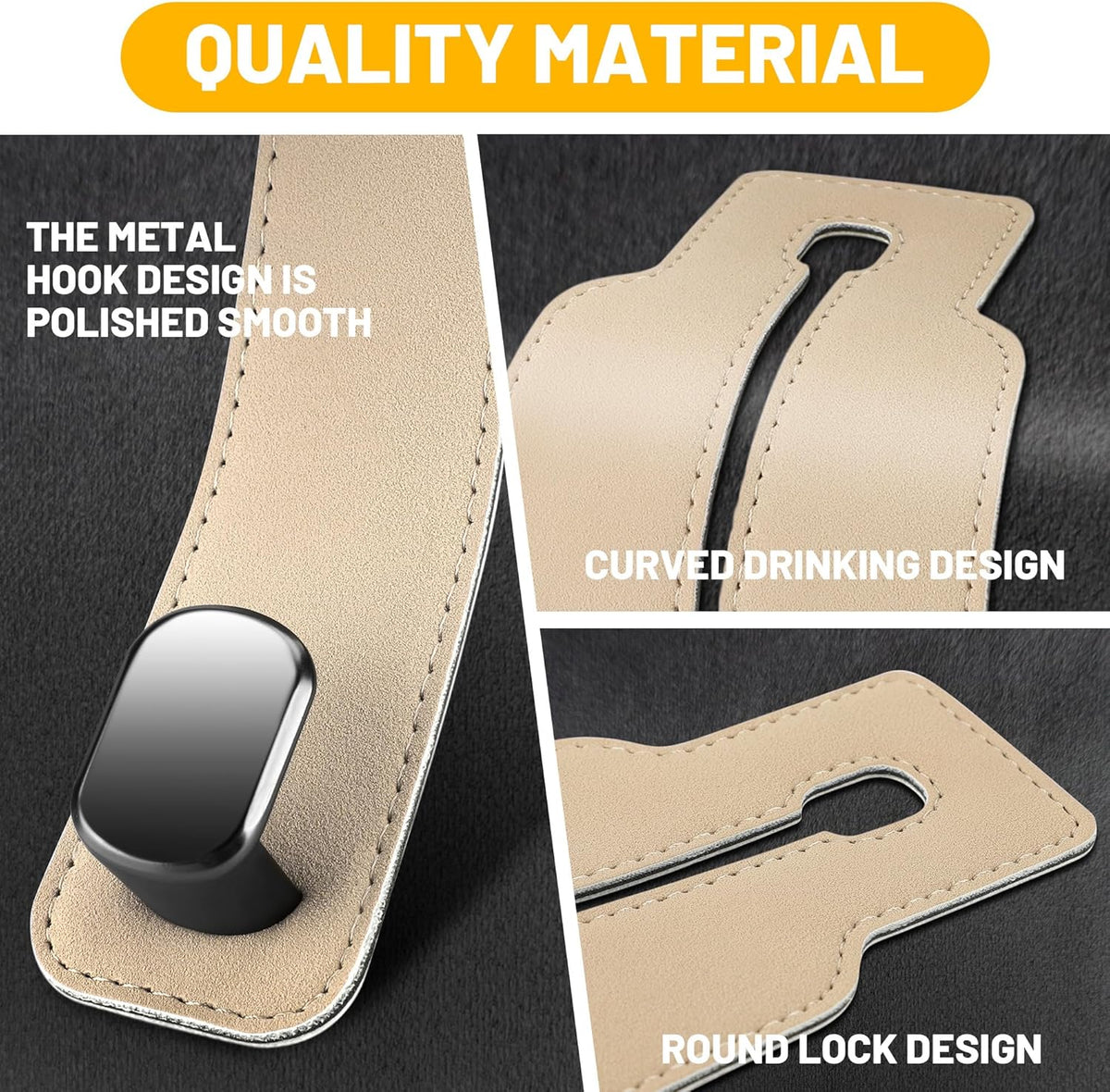 Amelity Car Headrest Hooks, Purse Hook for Car 2 Pack Beige