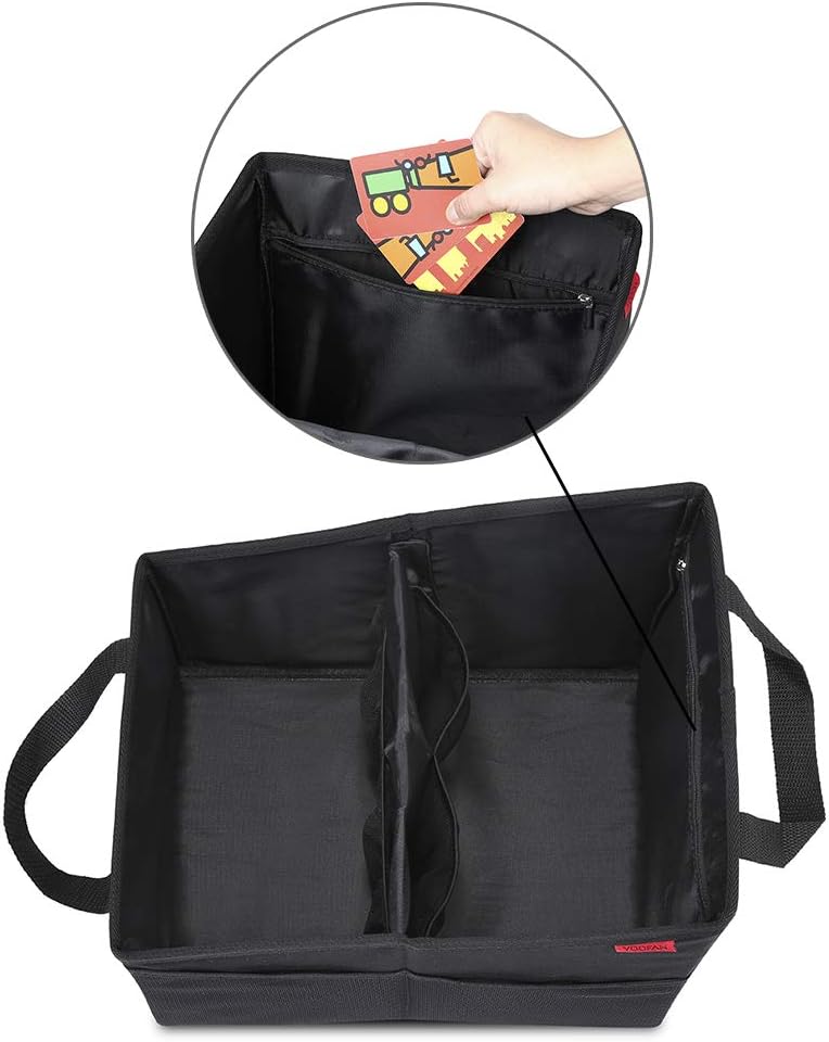 YOOFAN Car Seat Organizer - Passenger Seat Organizer, Collapsible Small Car Seat Storage Organizer for Console Front/Back, Automotive Backseat Organizer with Belt 4 Cup Holders for Kids Accessories