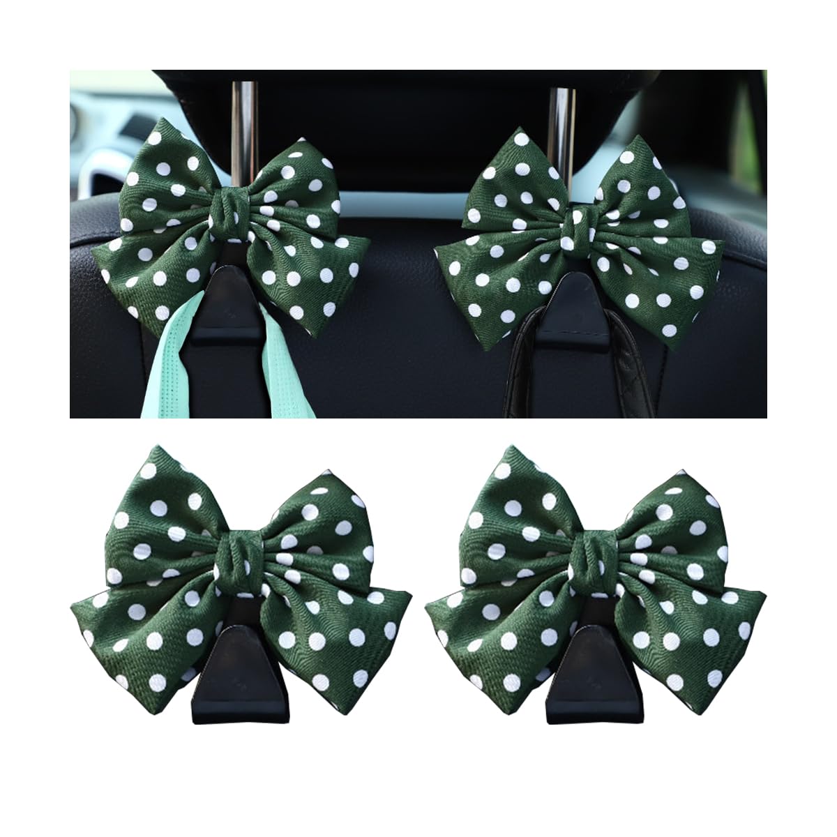 Mandark 2PCS Bow Car Headrest Hooks for Bags, Black Line