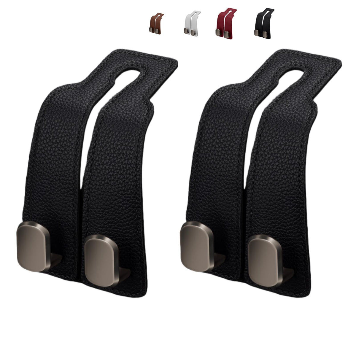 Coozyland Car Hooks, Coozy Land Metal Multi-Function Leather Car Headrest Hooks, Universal Double Hook Car Seat Back Storage Hooks for Wallets, Handbags, Bottles, Trash Bags, etc (Red 2-Pack)