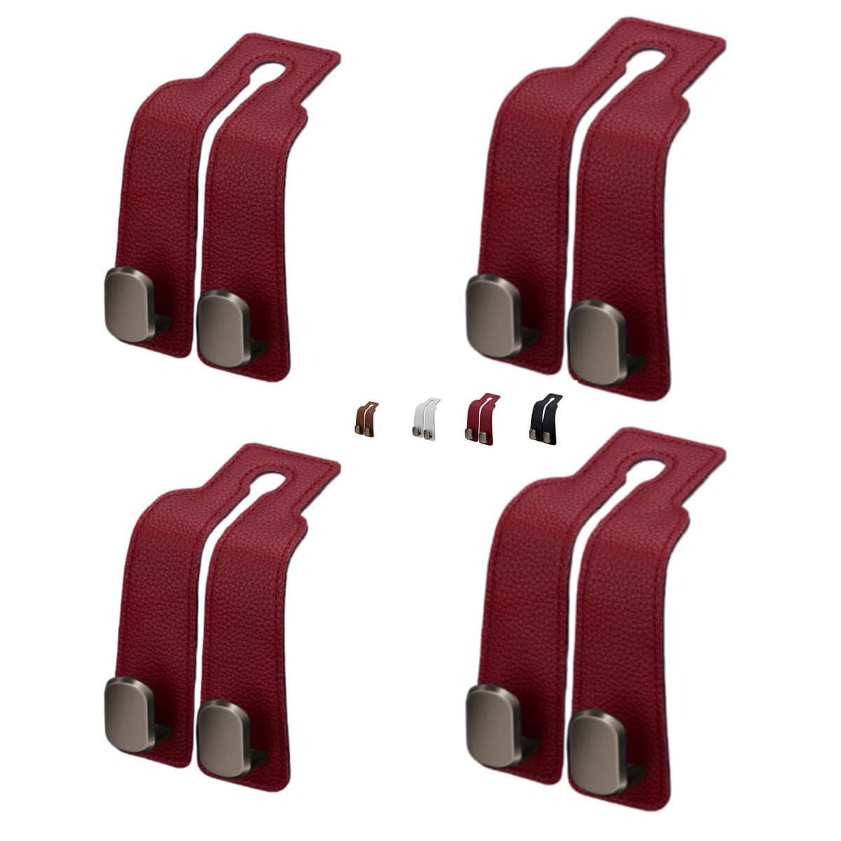 Coozyland Car Hooks, Coozy Land Metal Multi-Function Leather Car Headrest Hooks, Universal Double Hook Car Seat Back Storage Hooks for Wallets, Handbags, Bottles, Trash Bags, etc (Red 2-Pack)