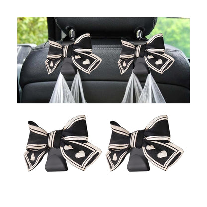 Mandark 2PCS Bow Car Headrest Hooks for Bags, Black Line