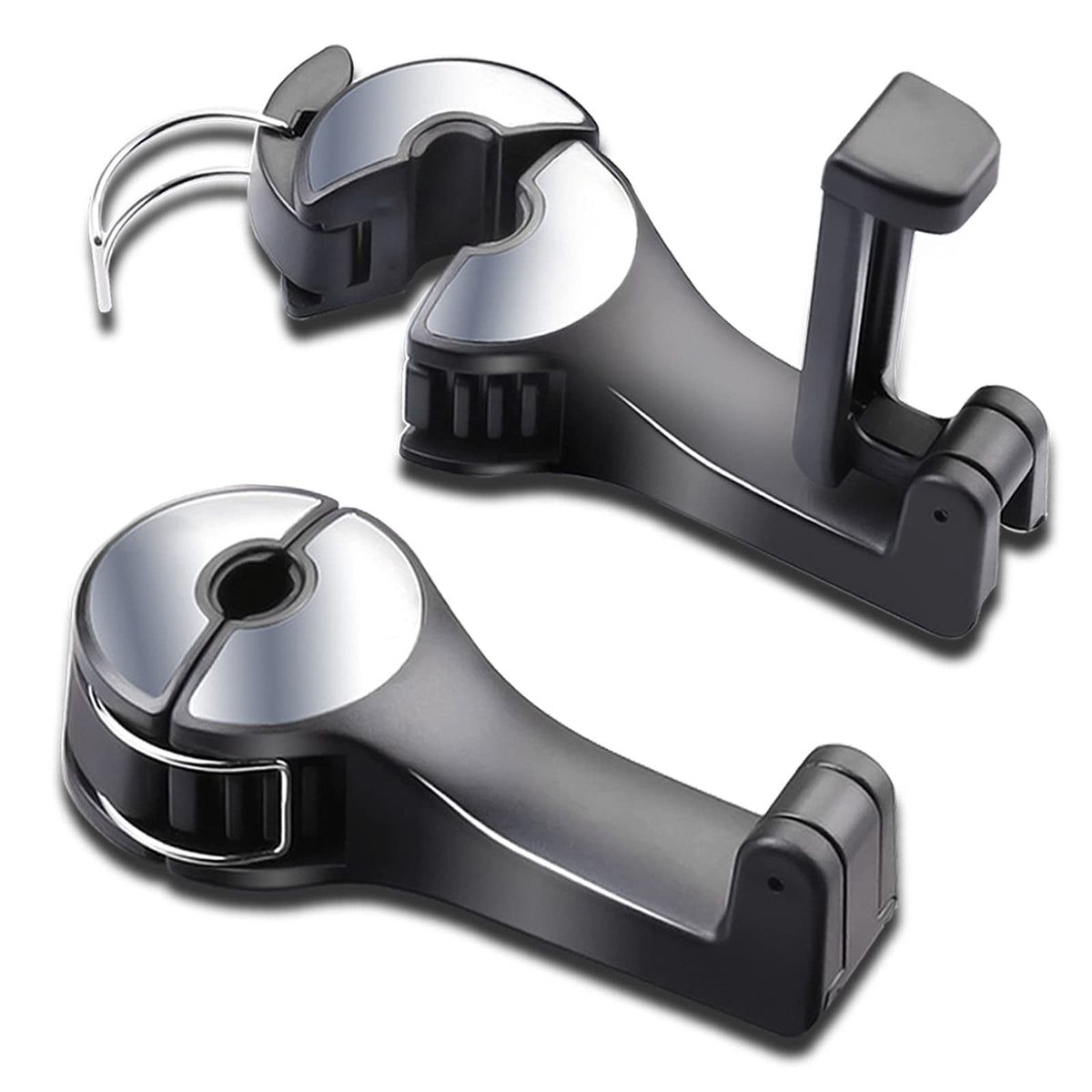 Car Headrest Hook with Phone Holder, Universal 360 Rotation Headrest Hooks for Purses and Bags (Silver)