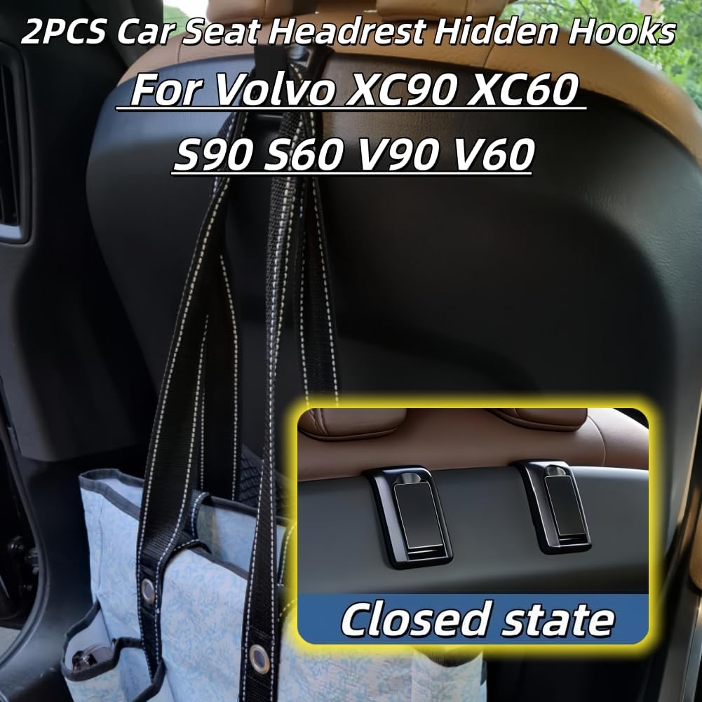 2PCS Hidden Seat Back Hanger Hooks for Volvo XC90 XC60 S90 S60 V90 V60