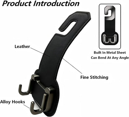 Headrest Hooks for Car, Car Seat Back Organizer Storage Hook, 2 Pack, Black