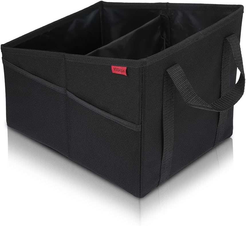 YOOFAN Car Seat Organizer - Passenger Seat Organizer, Collapsible Small Car Seat Storage Organizer for Console Front/Back, Automotive Backseat Organizer with Belt 4 Cup Holders for Kids Accessories