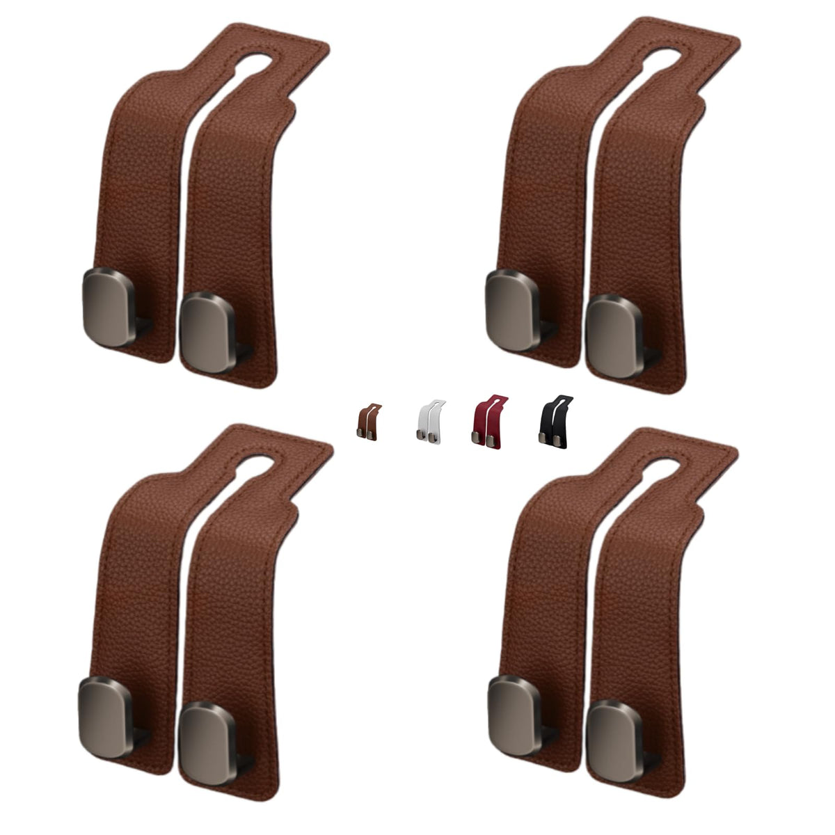 Coozyland Car Hooks, Coozy Land Metal Multi-Function Leather Car Headrest Hooks, Universal Double Hook Car Seat Back Storage Hooks for Wallets, Handbags, Bottles, Trash Bags, etc (Red 2-Pack)