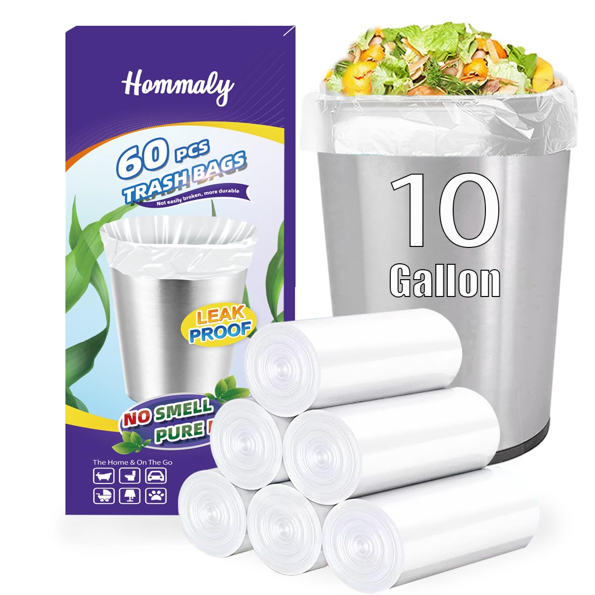 Hommaly 2 Gallon (1.8-2 Gal)120 pcs Small Clear Trash Bags, Strong 1.8 Gallon Garbage Bags, Bathroom Trash Can Bin Liners Unscented, Mini Plastic Bags for Office, Waste Basket Liner,Fit 6,7,8 Liters