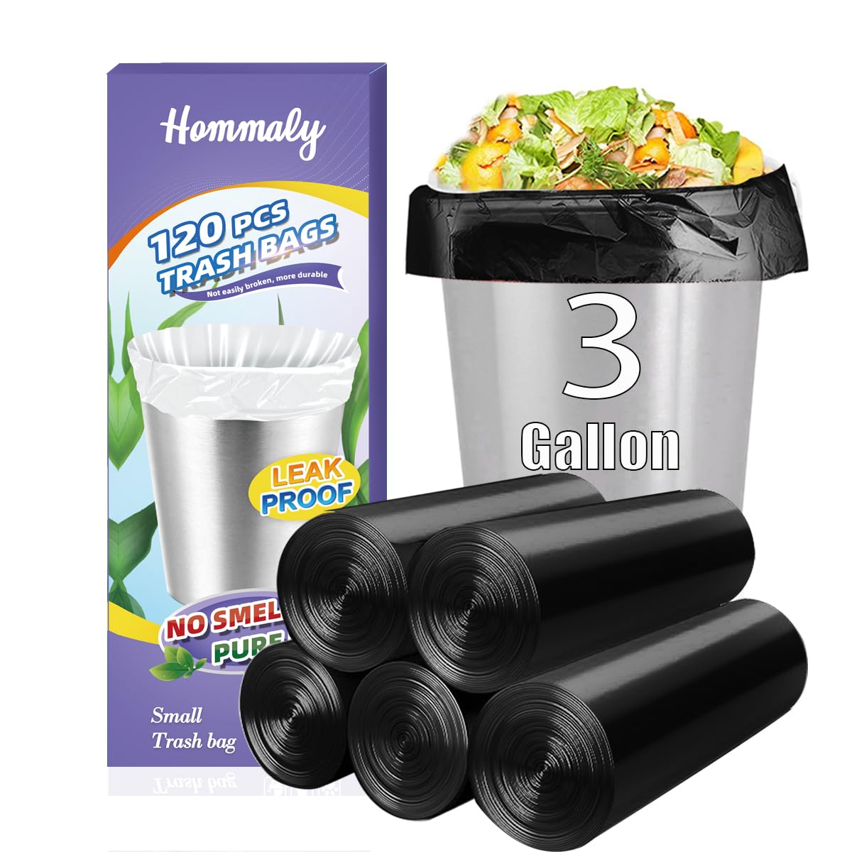 Hommaly 2 Gallon (1.8-2 Gal)120 pcs Small Clear Trash Bags, Strong 1.8 Gallon Garbage Bags, Bathroom Trash Can Bin Liners Unscented, Mini Plastic Bags for Office, Waste Basket Liner,Fit 6,7,8 Liters