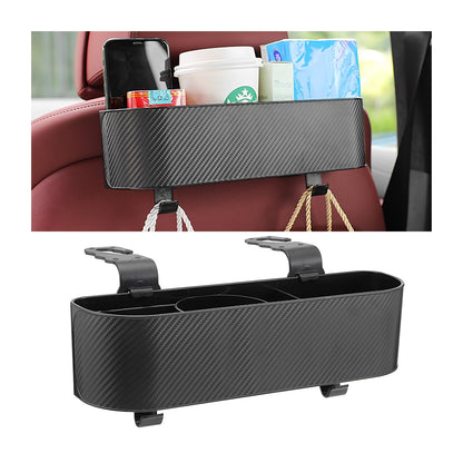 BELOMI 2PCS Car Headrest Backseat Organizer with Cup Holder, Seat Back Hanging Storage Box with Hooks, Multi-Functional Drink Pocket Food Snack Phone Tray for Kids, Car Travel Accessories（Black/2PCS）