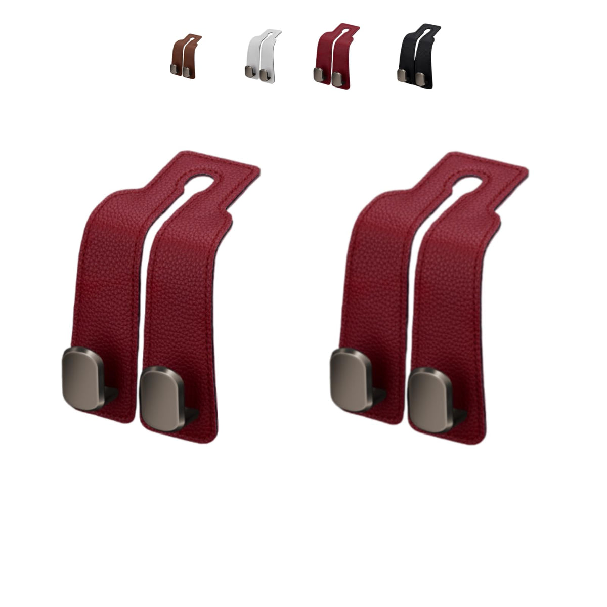 Coozyland Car Hooks, Coozy Land Metal Multi-Function Leather Car Headrest Hooks, Universal Double Hook Car Seat Back Storage Hooks for Wallets, Handbags, Bottles, Trash Bags, etc (Red 2-Pack)