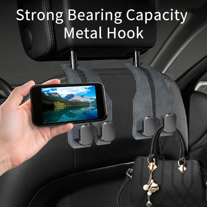 Car Purse Hook, Car Seat Headrest Hooks, Grey Leather 2 Pack