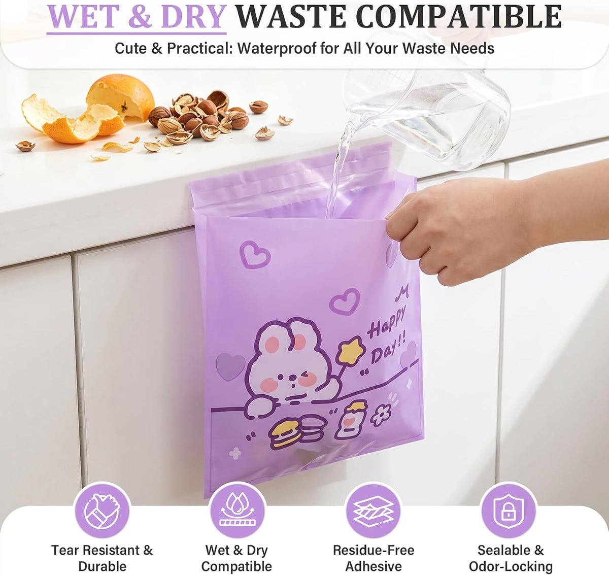 60 Pcs Car Trash Bags Easy Stick-On Disposable Portable Car Garbage Bags Suitable for Cars, Camping, Travel, Kitchens, Bedrooms, Study Rooms, Office Spaces