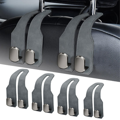 Car Purse Hook, Car Seat Headrest Hooks, Grey Leather 2 Pack