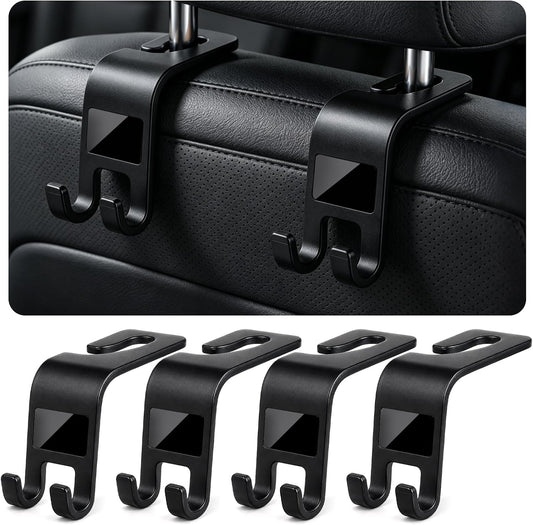ZSDY Car Seat Headrest Hooks Heavy Duty Vehicle Back Seat Storage Organizer Hanger for Purse Grocery Bags Coat Universal Car Interior Accessories 4 Pack, Black