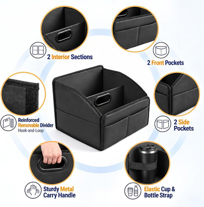 Car Storage Organizer, Leather Front & Back Seat Caddy Black