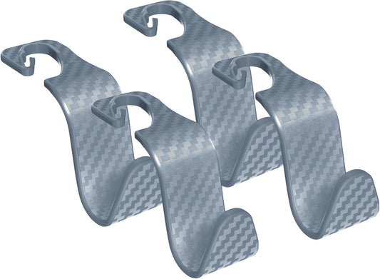 Car Seat Headrest Hooks Vehicle Storage Organizer for Purses Handbags Groceries Coats – Holds 55 lbs 360° Rotating Checkered Pattern Design 4 Pack (Gray Checkered)