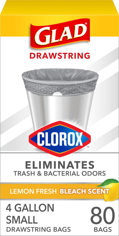 Glad Small Trash Bags, Great for Office, Bathrooms and Bedroom Bins, Cherry Blossom Scented Garbage Bags, Odor Resistant with Drawstring, Febreze Freshness, 4 Gallon Trash Bags, 80 Count