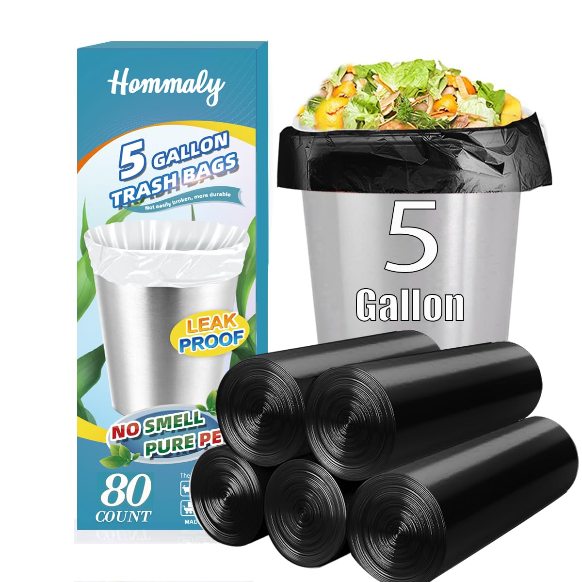 Hommaly 2 Gallon (1.8-2 Gal)120 pcs Small Clear Trash Bags, Strong 1.8 Gallon Garbage Bags, Bathroom Trash Can Bin Liners Unscented, Mini Plastic Bags for Office, Waste Basket Liner,Fit 6,7,8 Liters