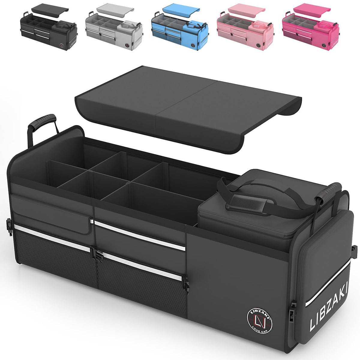 LIBZAKI Car Trunk Storage Organizer, Collapsible Trunk Storage Box for Car Truck SUV-Pink