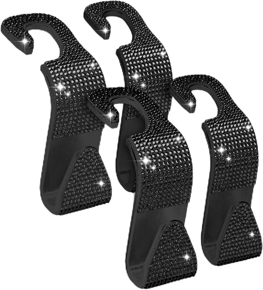 4 Pack Sparkling Car Seat Hooks Purse Holder for Bags, Black