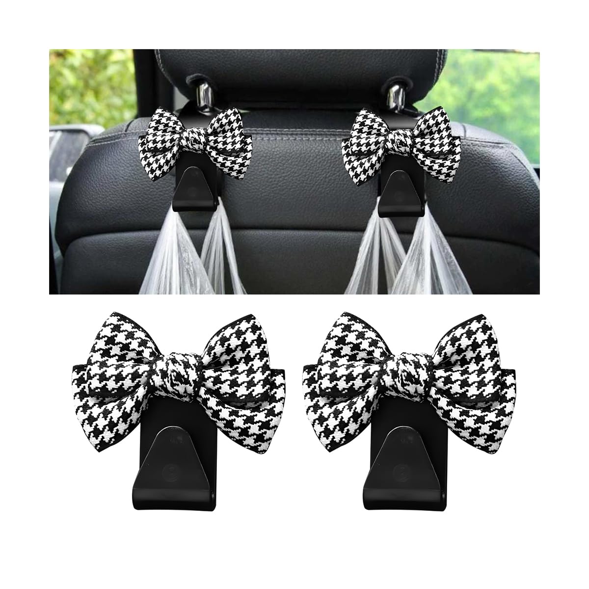 Mandark 2PCS Bow Car Headrest Hooks for Bags, Black Line