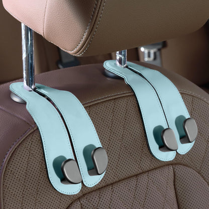 CoBak Purse Hook for Car - Universal Premium Stitched Leather and Aluminum-Magnesium Alloy Double Car Seat Back Storage Hook for Purses, Handbags, Bags (2 Pack),Beige