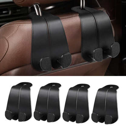 CoBak Purse Hook for Car - Universal Premium Stitched Leather and Aluminum-Magnesium Alloy Double Car Seat Back Storage Hook for Purses, Handbags, Bags (2 Pack),Beige