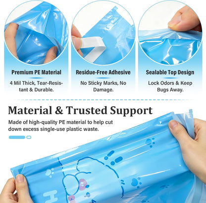 60 Pcs Car Trash Bags Easy Stick-On Disposable Portable Car Garbage Bags Suitable for Cars, Camping, Travel, Kitchens, Bedrooms, Study Rooms, Office Spaces