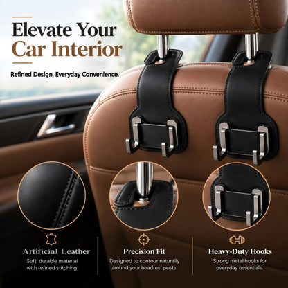 Headrest Hooks for Car, Car Seat Back Organizer Storage Hook, 2 Pack, Black