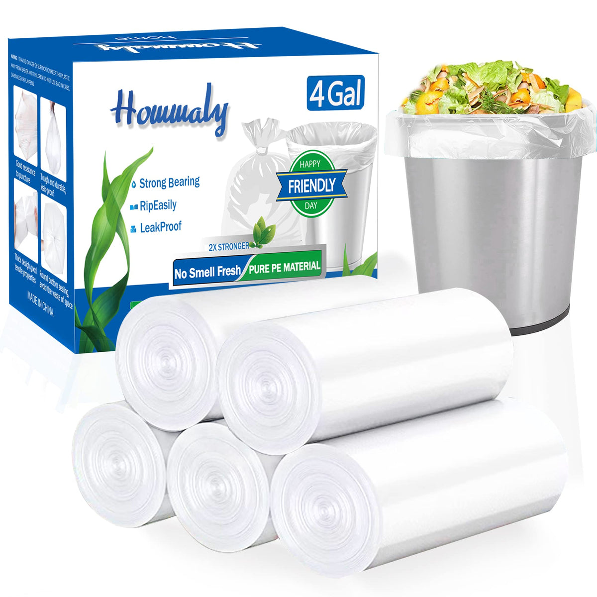 Hommaly 2 Gallon (1.8-2 Gal)120 pcs Small Clear Trash Bags, Strong 1.8 Gallon Garbage Bags, Bathroom Trash Can Bin Liners Unscented, Mini Plastic Bags for Office, Waste Basket Liner,Fit 6,7,8 Liters